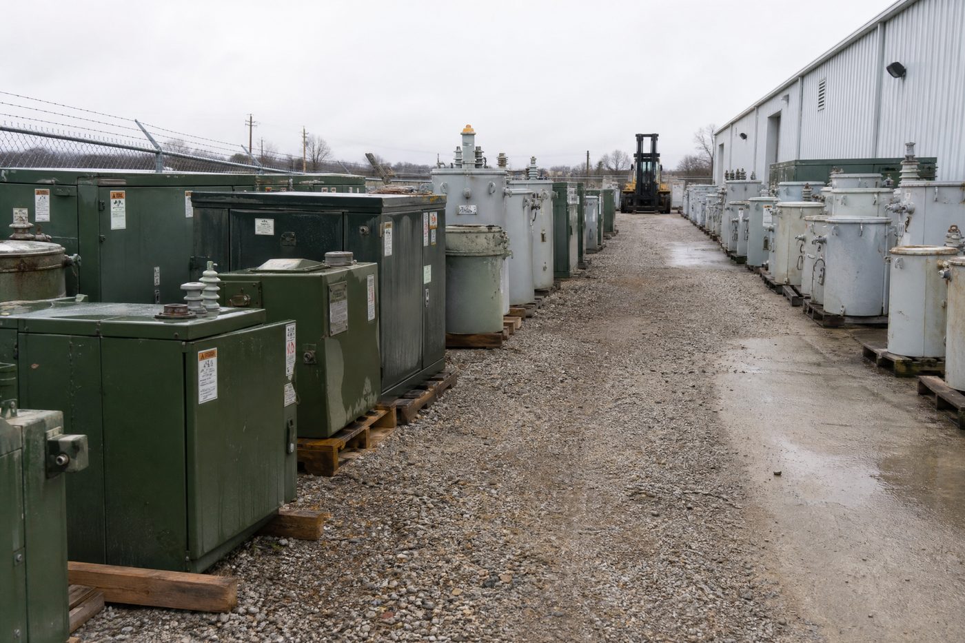 Used transformers staged for transport in Delaware